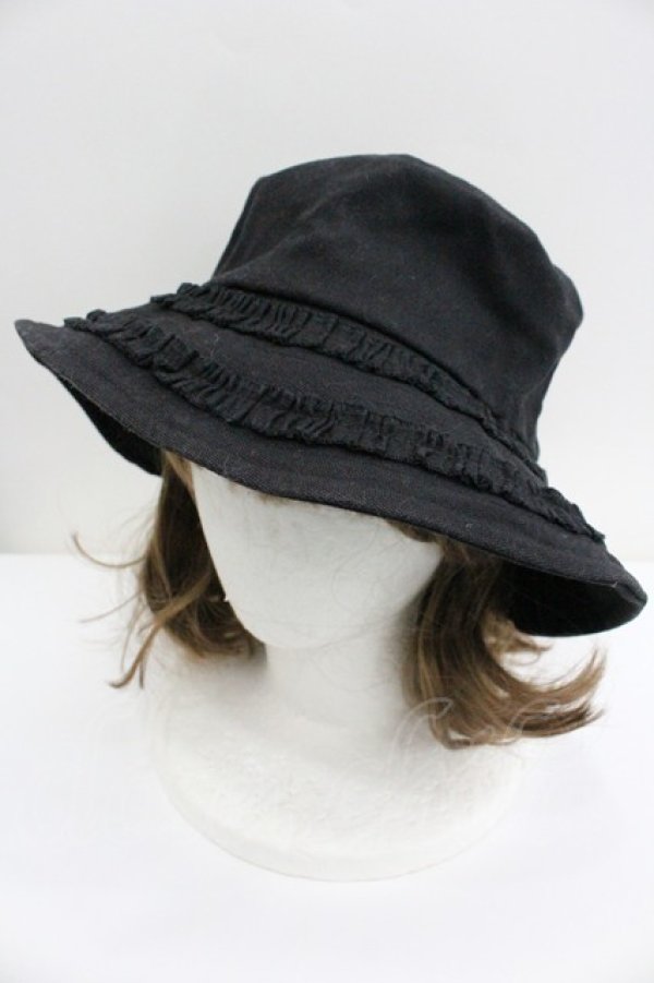 画像1: merry jenny / フリルキャンバスバケットハット  黒 I-26-01-27-090-LO-AC-SA-ZI (1)