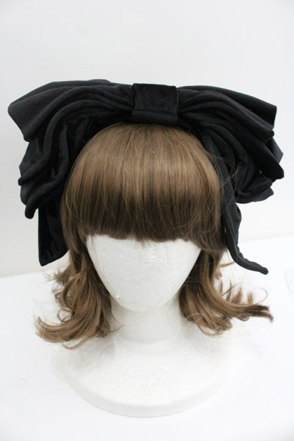 画像1: Hoshibako Works / お人形風ラッピングリボンカチューシャ  黒 I-26-01-27-014-LO-AC-SA-ZI (1)