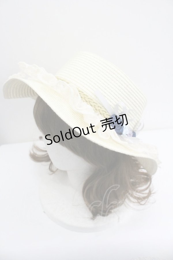 画像1: axes femme / 巻き薔薇レース雑材カンカン帽  アイボリーＸブルー I-26-01-27-021-AX-AC-SA-ZI (1)