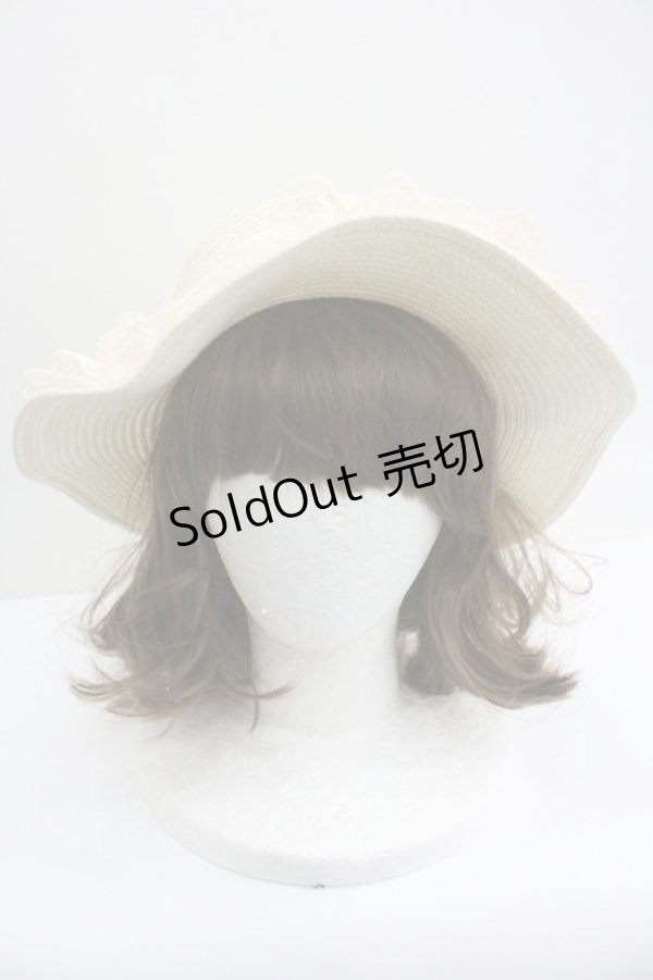 画像2: axes femme / 巻き薔薇レース雑材カンカン帽  アイボリーＸブルー I-26-01-27-021-AX-AC-SA-ZI (2)