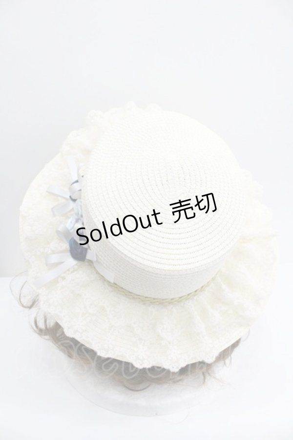 画像3: axes femme / 巻き薔薇レース雑材カンカン帽  アイボリーＸブルー I-26-01-27-021-AX-AC-SA-ZI (3)