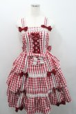 画像1: metamorphose / ３段フリルジャンパースカート（ギンガム）  赤×白 I-26-01-29-030-ME-OP-TE-ZI (1)