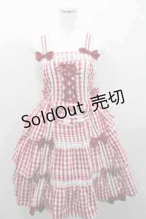 画像: metamorphose / ３段フリルジャンパースカート（ギンガム）  赤×白 I-26-01-29-030-ME-OP-TE-ZI