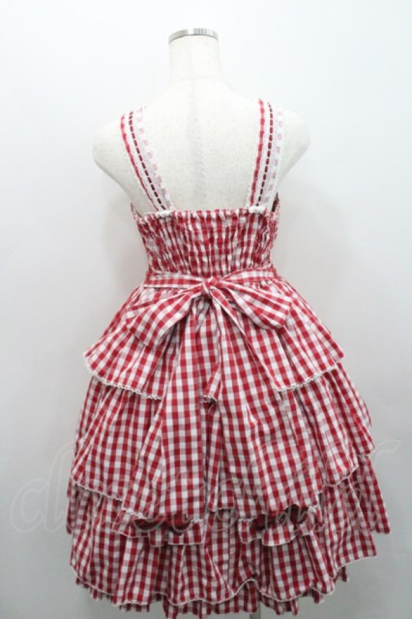 画像2: metamorphose / ３段フリルジャンパースカート（ギンガム）  赤×白 I-26-01-29-030-ME-OP-TE-ZI (2)