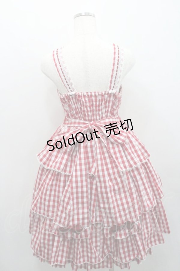 画像2: metamorphose / ３段フリルジャンパースカート（ギンガム）  赤×白 I-26-01-29-030-ME-OP-TE-ZI (2)