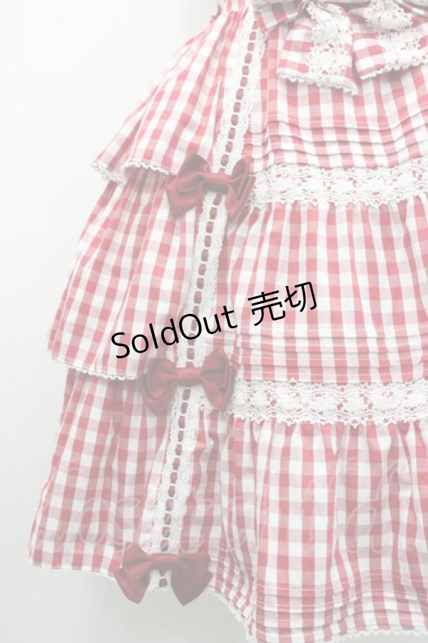 画像4: metamorphose / ３段フリルジャンパースカート（ギンガム）  赤×白 I-26-01-29-030-ME-OP-TE-ZI (4)