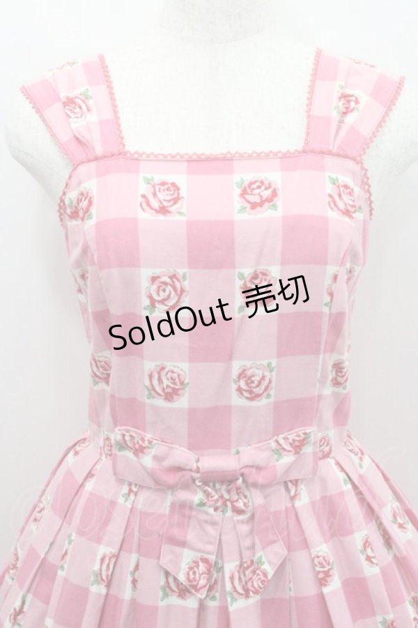 画像3: Emily Temple cute / ブロックチェックバラプリントジャンパースカート  ピンク I-26-01-29-032-ET-OP-TE-ZI (3)