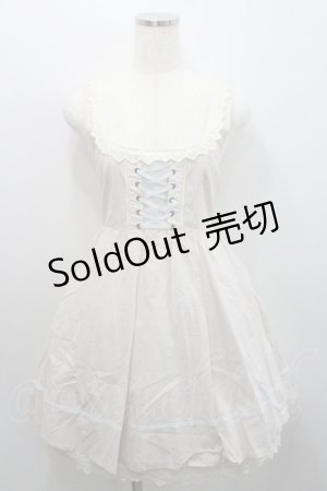 画像: Blue rouge / 胸元編み上げストライプジャンパースカート  ベージュ I-26-01-29-034-CA-OP-TE-ZI