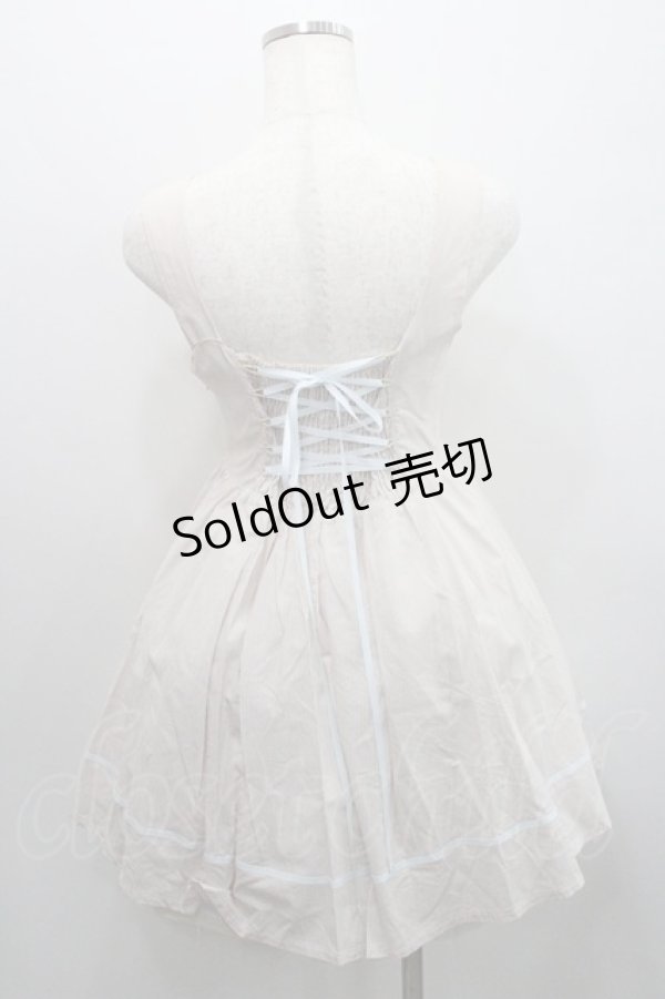 画像2: Blue rouge / 胸元編み上げストライプジャンパースカート  ベージュ I-26-01-29-034-CA-OP-TE-ZI (2)