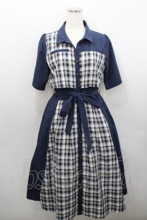 画像: axes femme / ブロッキングフリル袖ワンピース  ネイビーＸ白 I-26-01-29-046-AX-OP-SA-ZI