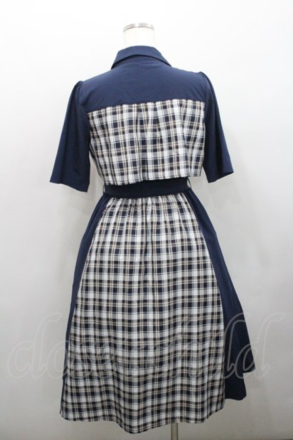 画像2: axes femme / ブロッキングフリル袖ワンピース  ネイビーＸ白 I-26-01-29-046-AX-OP-SA-ZI (2)