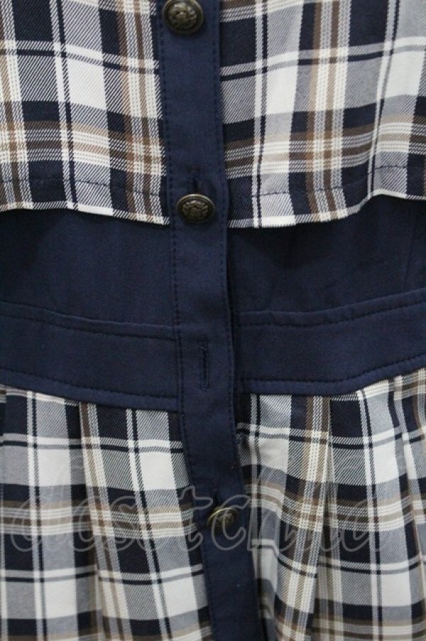 画像4: axes femme / ブロッキングフリル袖ワンピース  ネイビーＸ白 I-26-01-29-046-AX-OP-SA-ZI (4)