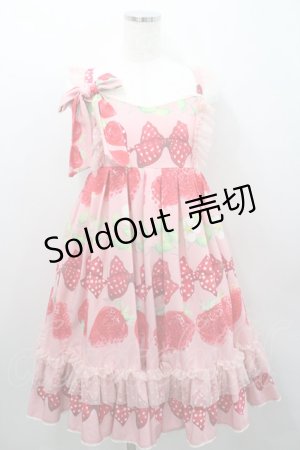 画像: Bacio Bouquet / Sweet Strawberryハイウエストジャンパースカート  ピンクＸ赤 I-26-01-29-053-0-OP-SA-ZI