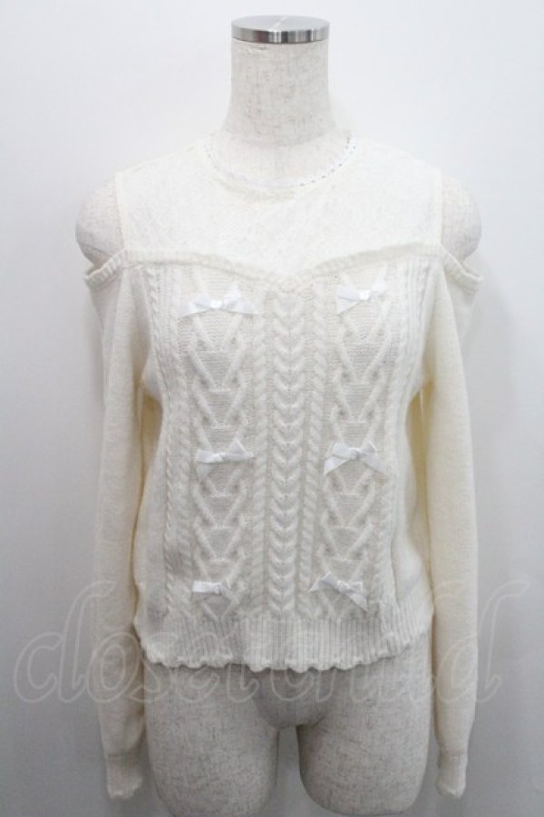 画像1: axes femme POETIQUE / メニーリボン肩あきニットプルオーバー  アイボリー I-26-01-29-007-AX-TO-SA-ZI (1)