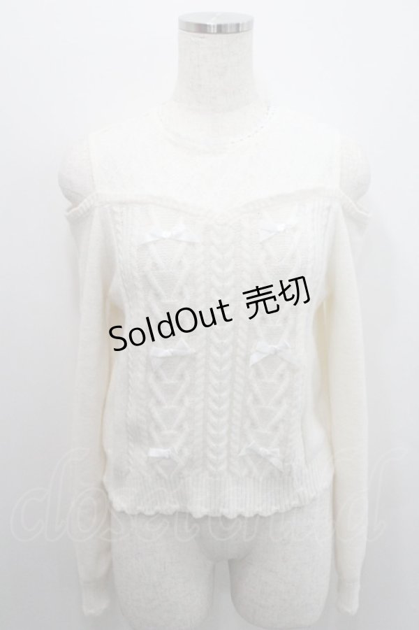 画像1: axes femme POETIQUE / メニーリボン肩あきニットプルオーバー  アイボリー I-26-01-29-007-AX-TO-SA-ZI (1)