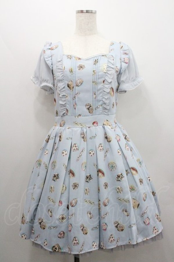 画像1: Secret Honey / スイーツ総柄ワンピース 2 サックス I-26-01-29-063-CA-OP-TE-ZI (1)