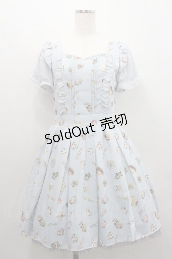 画像1: Secret Honey / スイーツ総柄ワンピース 2 サックス I-26-01-29-063-CA-OP-TE-ZI (1)