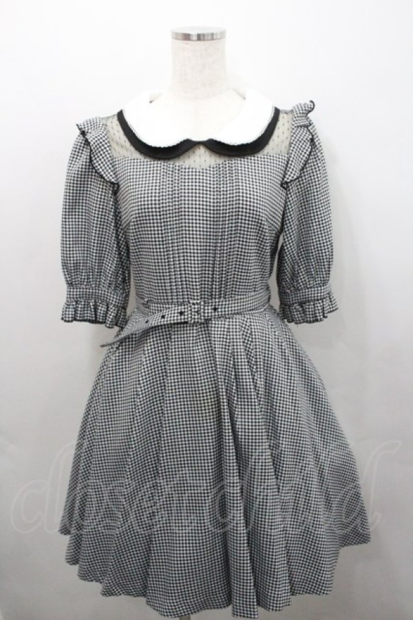 画像1: Secret Honey / ２重襟千鳥格子ワンピース 2 黒×白 I-26-01-29-066-CA-OP-TE-ZI (1)