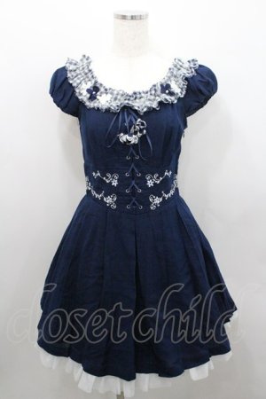 画像: Secret Honey / お花モチーフ編み上げワンピース 2 ネイビー I-26-01-29-068-CA-OP-TE-ZI