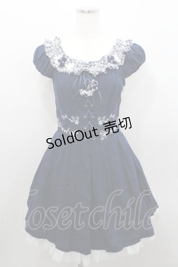 画像1: Secret Honey / お花モチーフ編み上げワンピース 2 ネイビー I-26-01-29-068-CA-OP-TE-ZI (1)