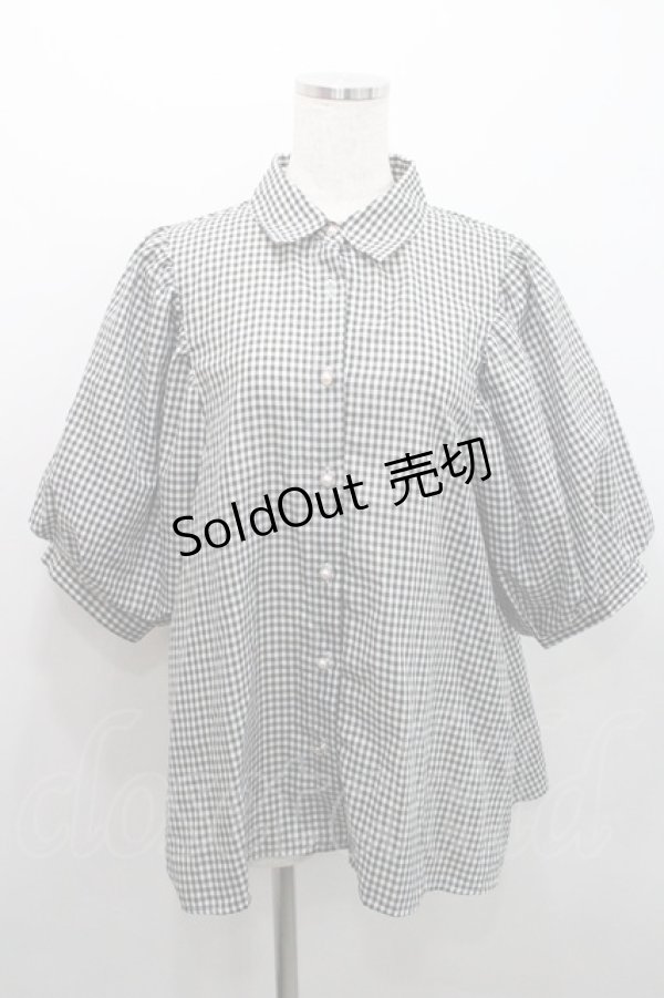 画像1: axes femme / ボリューム袖ブラウス  黒Ｘ白チェック I-26-01-29-008-AX-BL-SA-ZI (1)