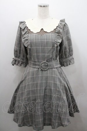 画像: Secret Honey / スカラップ襟グレンチェック半袖ワンピース 2 グレー×ピンク I-26-01-29-080-CA-OP-TE-ZI