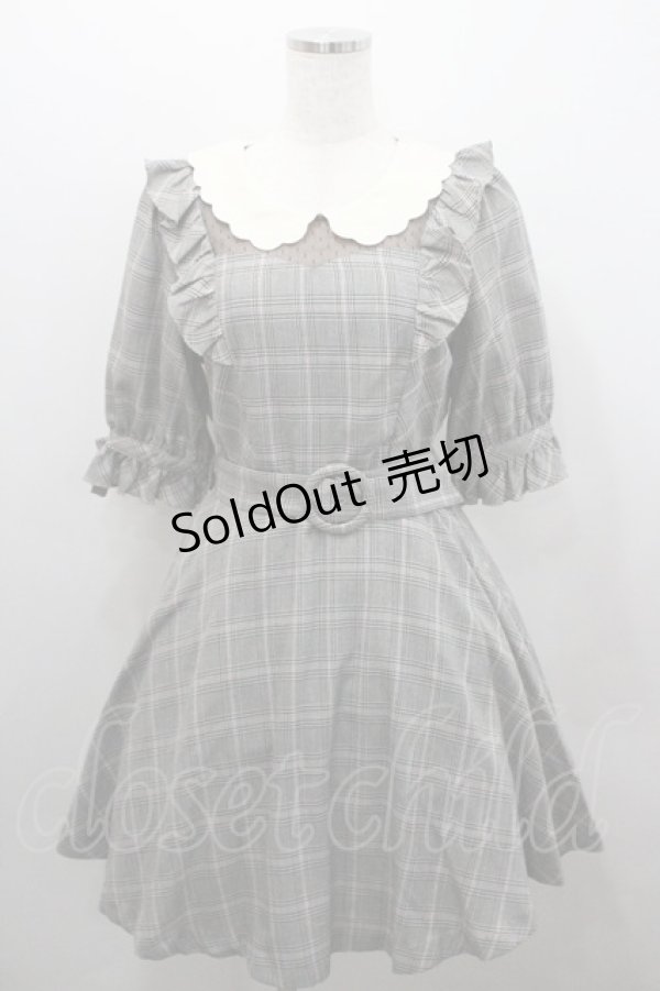 画像1: Secret Honey / スカラップ襟グレンチェック半袖ワンピース 2 グレー×ピンク I-26-01-29-080-CA-OP-TE-ZI (1)