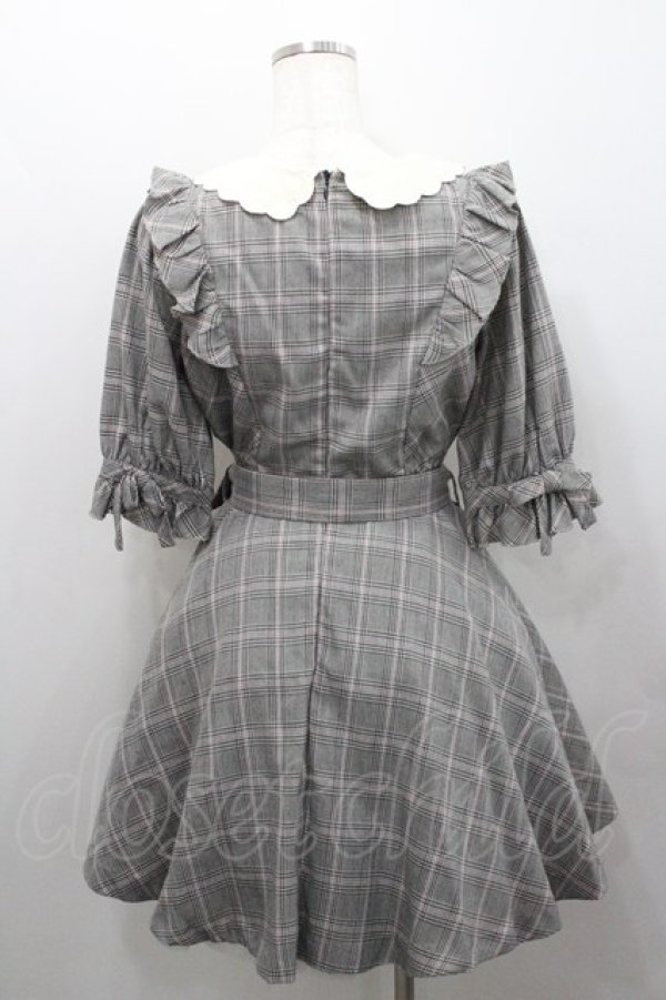 画像2: Secret Honey / スカラップ襟グレンチェック半袖ワンピース 2 グレー×ピンク I-26-01-29-080-CA-OP-TE-ZI (2)