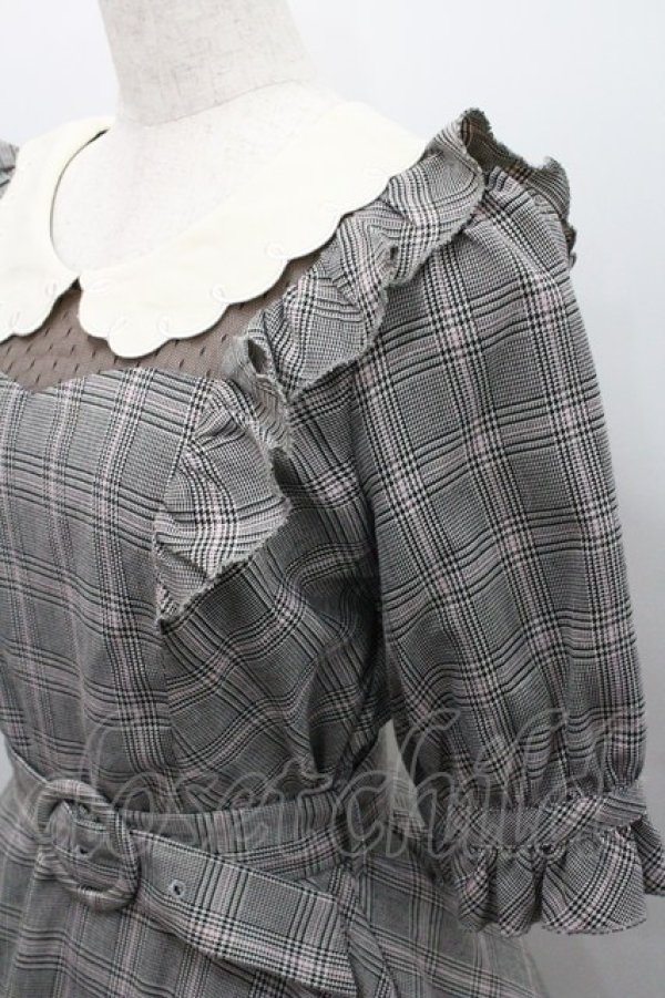 画像3: Secret Honey / スカラップ襟グレンチェック半袖ワンピース 2 グレー×ピンク I-26-01-29-080-CA-OP-TE-ZI (3)