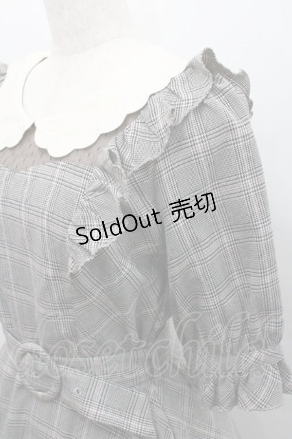 画像3: Secret Honey / スカラップ襟グレンチェック半袖ワンピース 2 グレー×ピンク I-26-01-29-080-CA-OP-TE-ZI (3)