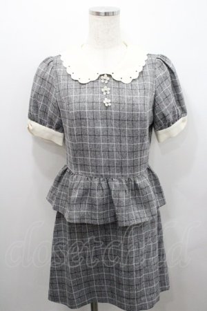 画像: Secret Honey / お花ボタンチェック柄セットアップ 2 グレー I-26-01-29-081-CA-OP-TE-ZI