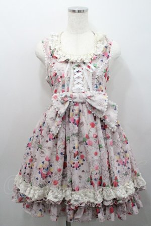 画像: FRILL / ローズ&スウィーツプリントジャンパースカート  ピンク I-26-01-29-084-HN-OP-SA-ZI