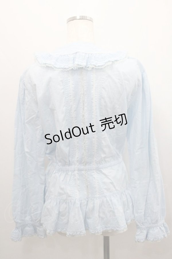 画像2: PINK HOUSE / フロントレース&ピンタックオーバーブラウス  サックス I-26-01-29-086-LO-BL-SA-ZI (2)