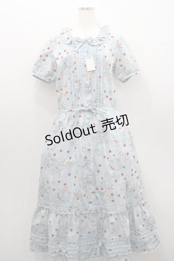 画像1: PINK HOUSE / カーネーションテディベアプリント半袖ワンピース  サックス I-26-01-29-089-LO-OP-SA-ZI (1)