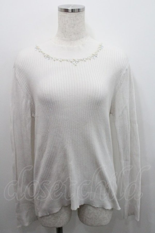 画像1: axes femme / ハイネックビジューニットプルオーバー  白 I-26-01-29-010-AX-TO-SA-ZI (1)