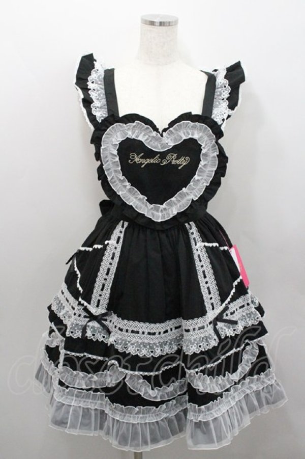 画像1: Angelic Pretty / Heart胸あて付スカート  黒ｘ白 I-26-01-29-090-AP-SK-SA-ZI (1)