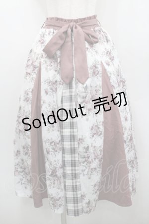 画像: axes femme / 花柄×チェック柄切替スカート  白Ｘピンク I-26-01-29-093-AX-SK-SA-ZI