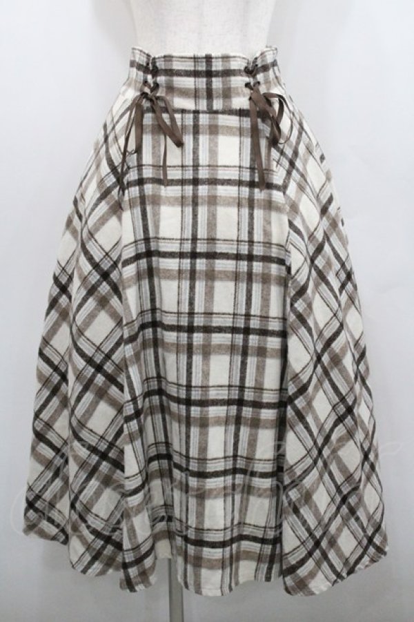 画像1: axes femme / レースアップ起毛チェックスカート  アイボリーＸブラウン I-26-01-29-096-AX-SK-SA-ZI (1)