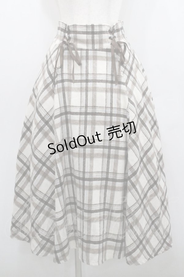 画像1: axes femme / レースアップ起毛チェックスカート  アイボリーＸブラウン I-26-01-29-096-AX-SK-SA-ZI (1)