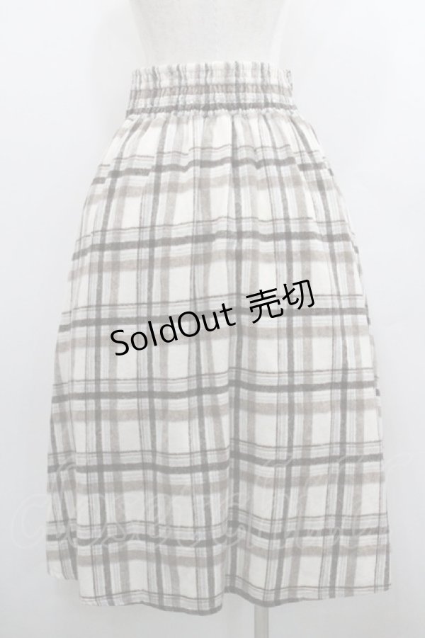 画像2: axes femme / レースアップ起毛チェックスカート  アイボリーＸブラウン I-26-01-29-096-AX-SK-SA-ZI (2)
