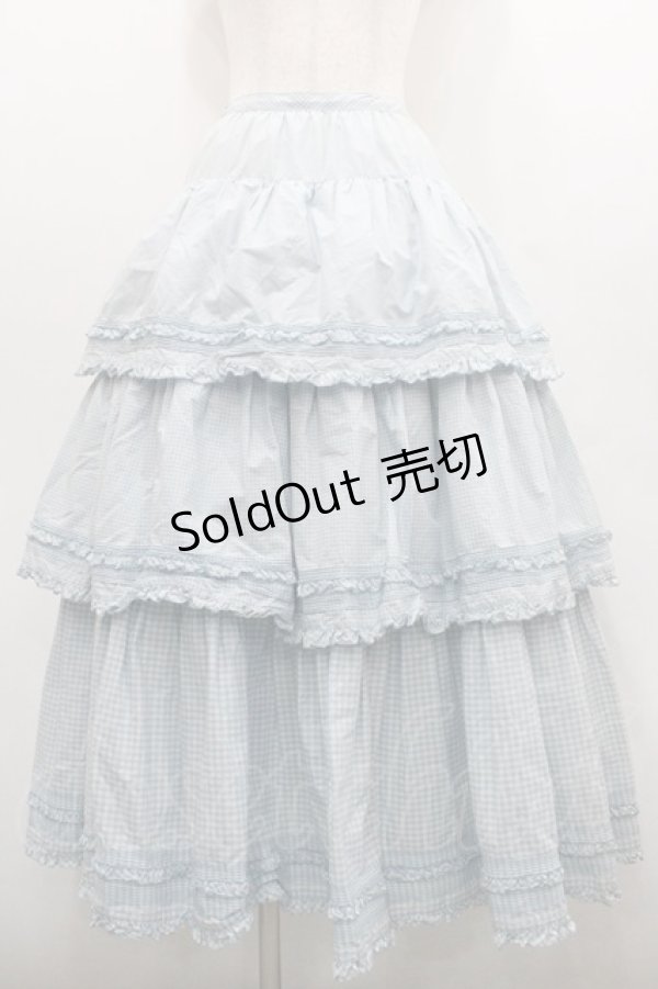 画像1: PINK HOUSE / ギンガムチェック3段フリルスカート  サックスＸ白 I-26-01-29-099-LO-SK-SA-ZI (1)