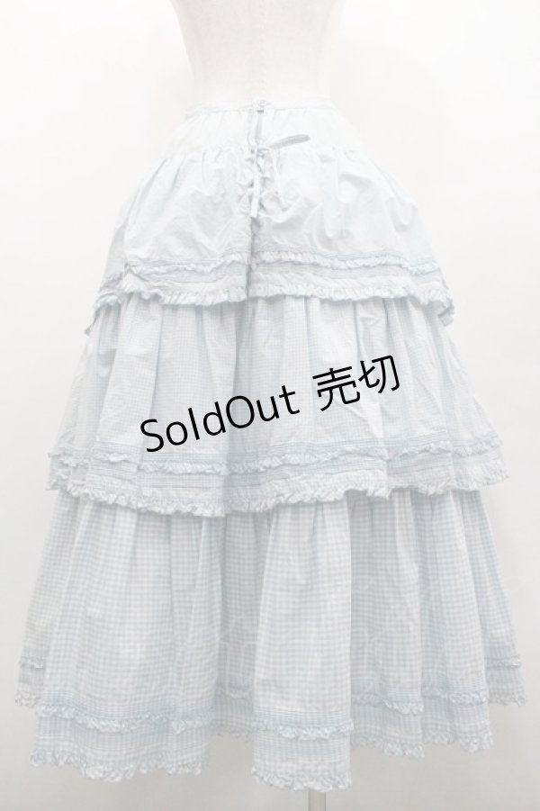 画像2: PINK HOUSE / ギンガムチェック3段フリルスカート  サックスＸ白 I-26-01-29-099-LO-SK-SA-ZI (2)