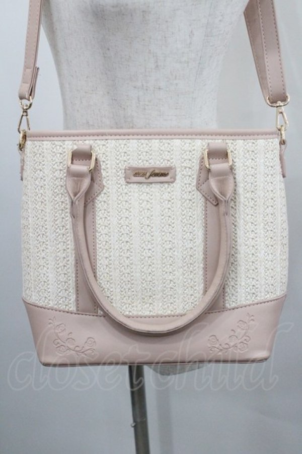 画像1: axes femme / 合皮×雑材バイカラーバッグ  ピンクＸアイボリー I-26-01-29-100-AX-BG-SA-ZI (1)