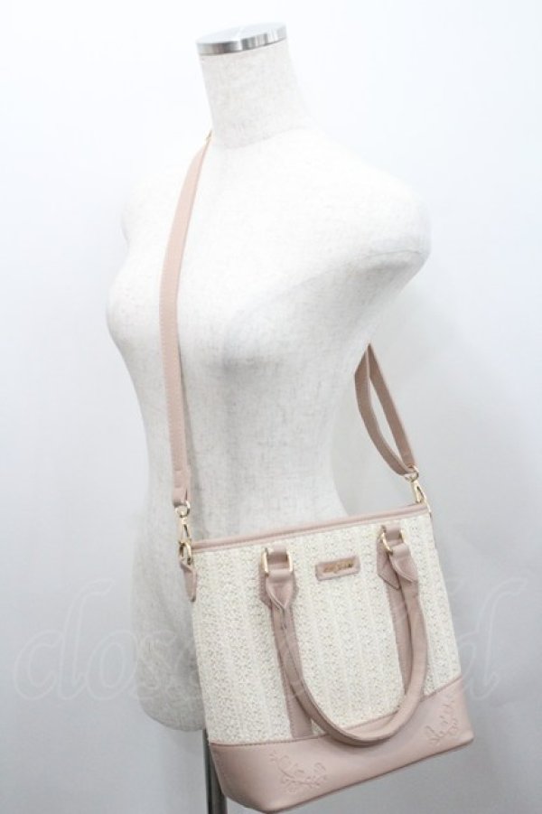 画像3: axes femme / 合皮×雑材バイカラーバッグ  ピンクＸアイボリー I-26-01-29-100-AX-BG-SA-ZI (3)