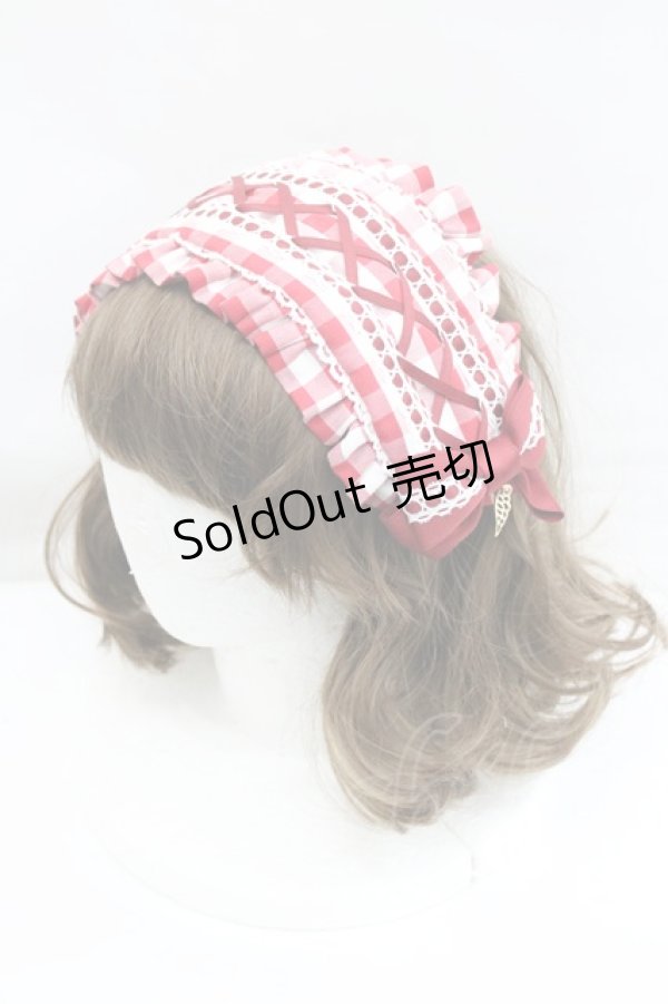 画像1: metamorphose / ヘッドドレス風カチューシャ(ギンガム)  赤×白 I-26-01-29-103-ME-AC-TE-ZI (1)