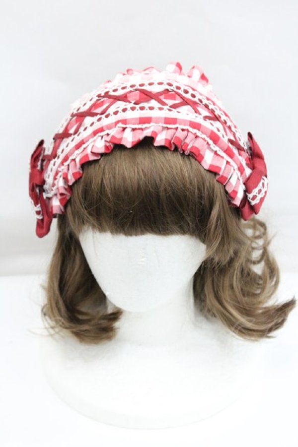 画像2: metamorphose / ヘッドドレス風カチューシャ(ギンガム)  赤×白 I-26-01-29-103-ME-AC-TE-ZI (2)