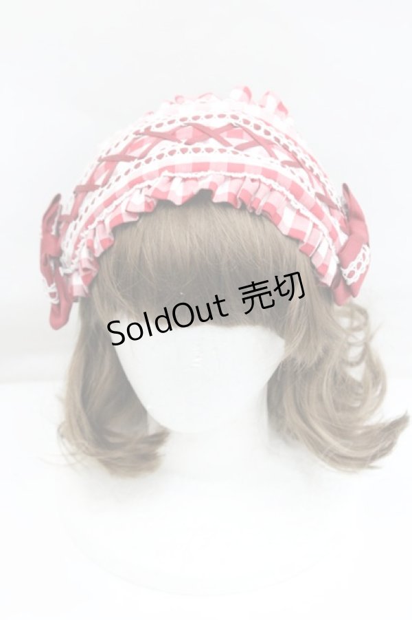 画像2: metamorphose / ヘッドドレス風カチューシャ(ギンガム)  赤×白 I-26-01-29-103-ME-AC-TE-ZI (2)