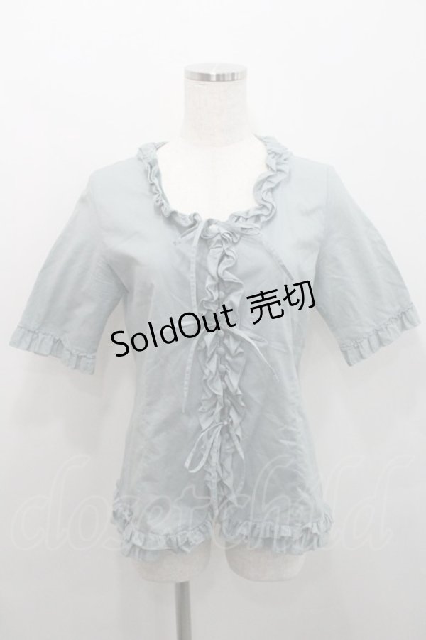 画像1: PINK HOUSE / フリル半袖ブラウス  サックス I-26-01-29-016-LO-BL-SA-ZI (1)