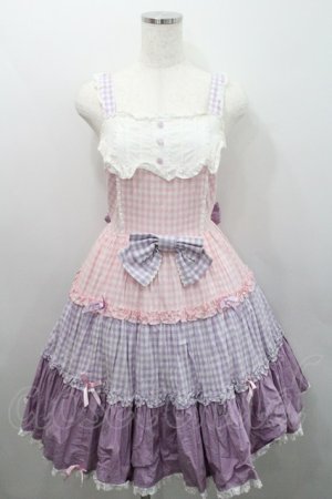 画像: Angelic Pretty / カラフルギンガムジャンパースカート  ピンク×ラベンダー I-26-01-29-026-AP-OP-TE-ZI