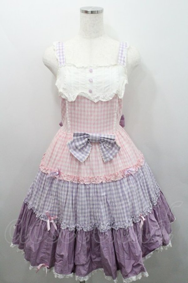 画像1: Angelic Pretty / カラフルギンガムジャンパースカート  ピンク×ラベンダー I-26-01-29-026-AP-OP-TE-ZI (1)